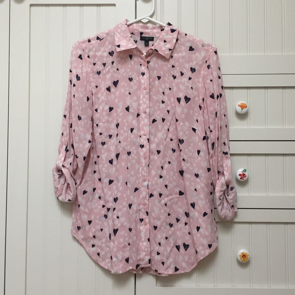 Pink Talbots Hearts Button Down Shirt